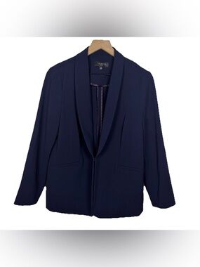 Talbots Petite 12P Navy Blue Stretch Travel Blazer Hook & Eye Lightweight Jacket
